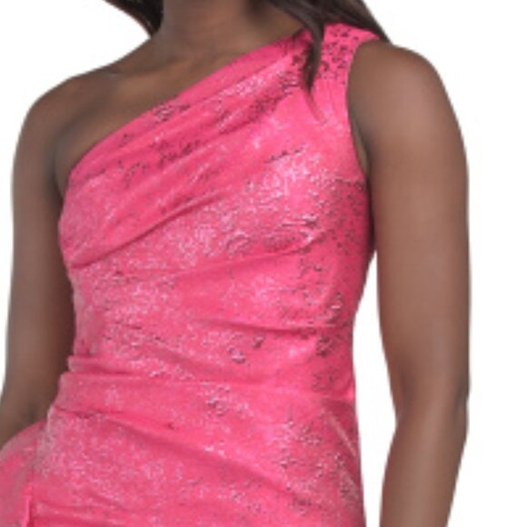 TERI JON Jacquard One Shoulder Side Ruffle Midi Dress - Picture 3 of 3